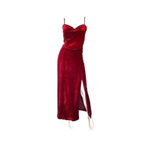 1990s Giorgio Armani Size 4 Vintage Crimson Red Merlot 90s Silk Velvet Gown